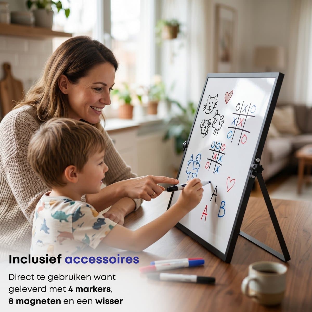 ACAZA Whiteboard - Magnetisch - 30 x 40 cm - Met Statief - Magneetbord - Weekplanner - Inclusief 8 Magneten, 4 Stiften, Wisser en Pennenbakje - Weekplanner Whiteboard - Maandplanner - Memobord thumbnail 4