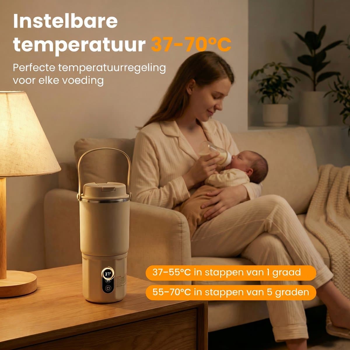 Thermosfles Flessenwarmer - 2-in-1 - BabyCare - Snelle Opwarming Moedermelk & Water - Pasteurisatie - 24U Constant Temperatuur - 400ml - 10400mAh - Beige thumbnail 7