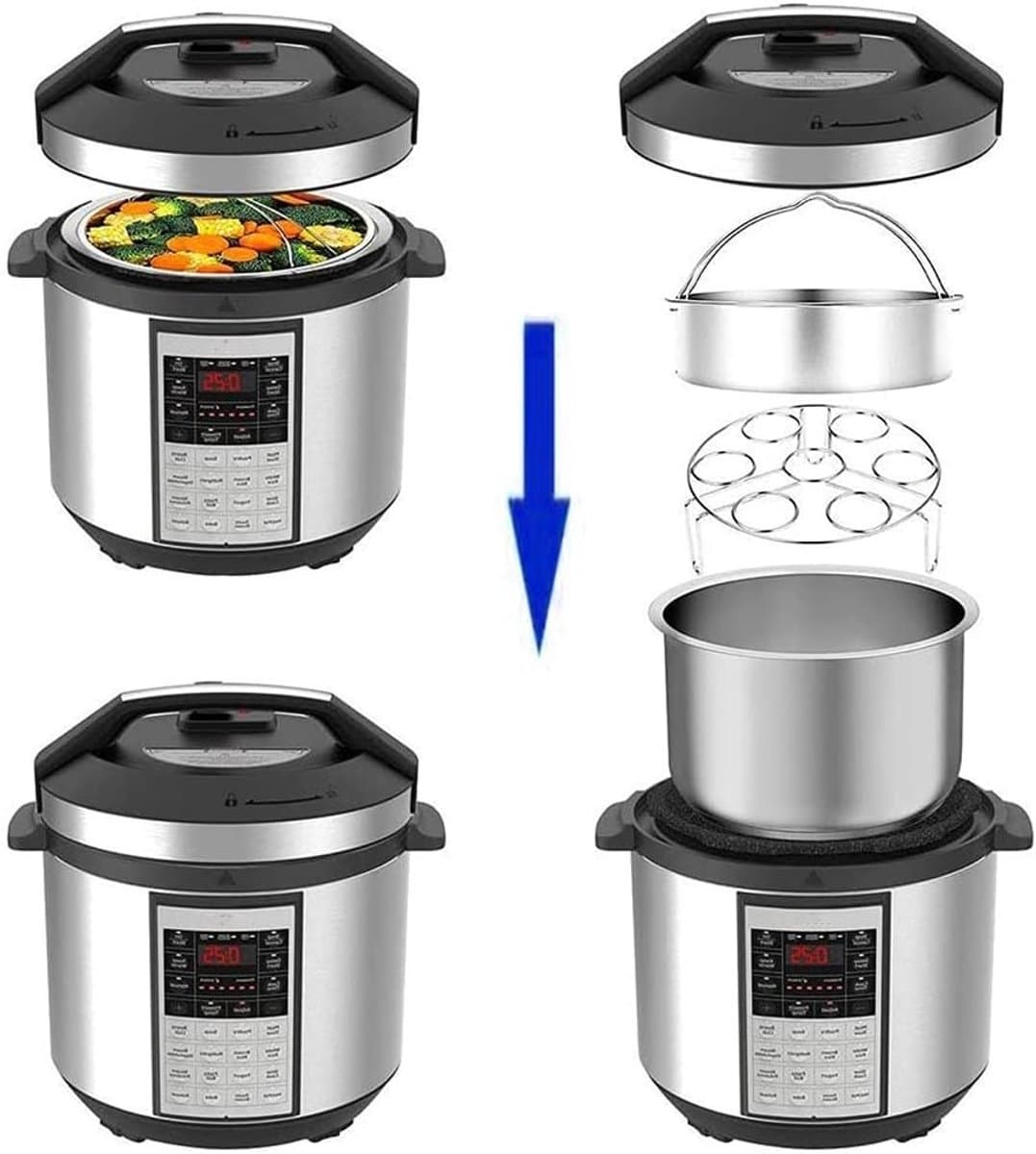 3-Delige Stoompan Accessoireset voor 21 cm Instant Pot - RVS Stoommand, Eierrek en Divider thumbnail 3