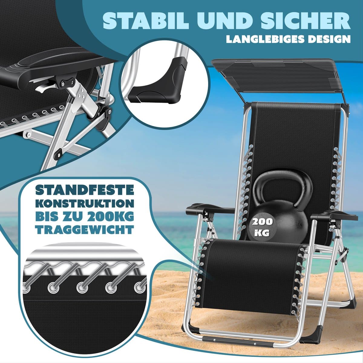 KESSER Luxe Ligstoel – Extra Breed & Comfortabel – Dikke Kussens, Armleuningen, Hoofdkussen, Bijzettafel & Opbergvakken – Ergonomisch & Antislip – Tuin of Balkon thumbnail 7