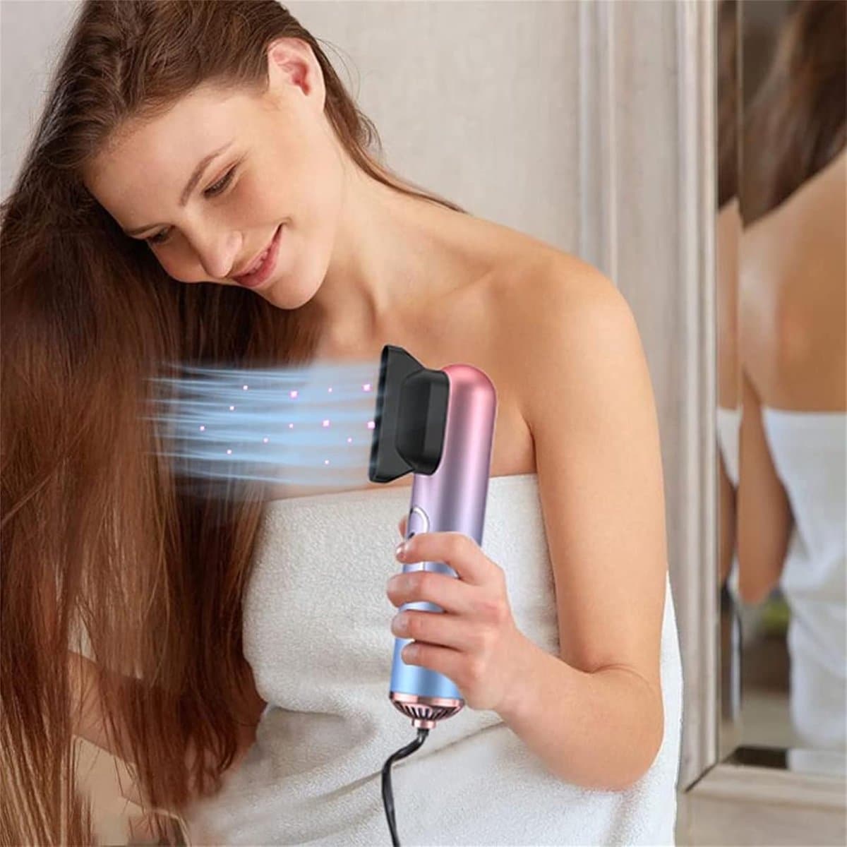 Ionische Bladloze Haardroger - Krachtige AC Motor - Compact & Lichtgewicht - Professionele Föhn - met 3 Opzetstukken - Constante Temperatuur - Anti-Frizz - Ideaal voor Thuis & Reizen - Gradiënt Paars/Blauw thumbnail 6