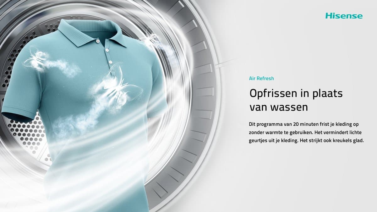 Hisense DH3S902BWCC - Condensdroger - 9 kg - Vrijstaand - Voorbelading - Warmtepomp - Wit - Draaiknop - TouchControl - 63 dB(A) - Ion Refresh - Allergy Care - Auto Dry thumbnail 8