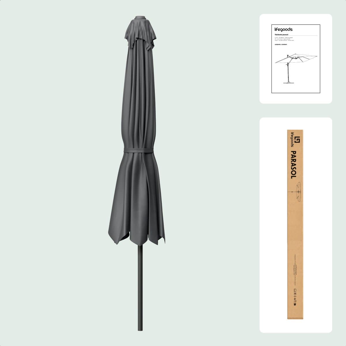 LifeGoods Parasol - Tuin - 268x178cm - 30° Kantelbaar - Waterdicht - UPF50+ - Donkergrijs thumbnail 7