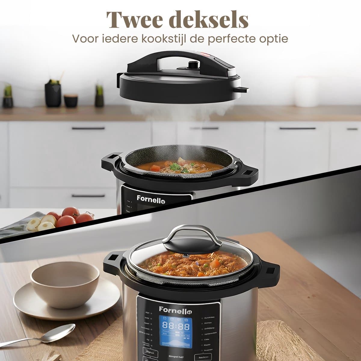Fornello Slowcooker met timer - Inc. Uitlegvideo's - PFAS vrij - Keramische bakpan thumbnail 6
