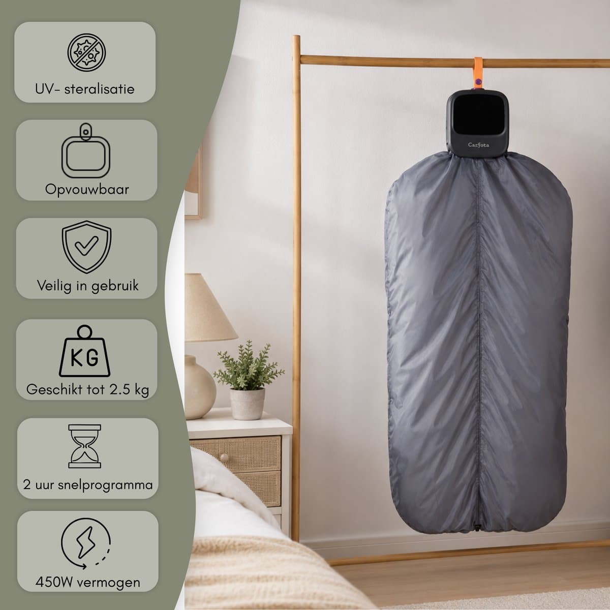 Caryota Mini Condensdroger - Reisdroger Voor Studenten & Kamperen - Antibacterieel - Tot 2.5 kg - Compacte Wasdroogcombinatie 450W - Kamer Verwarming thumbnail 2