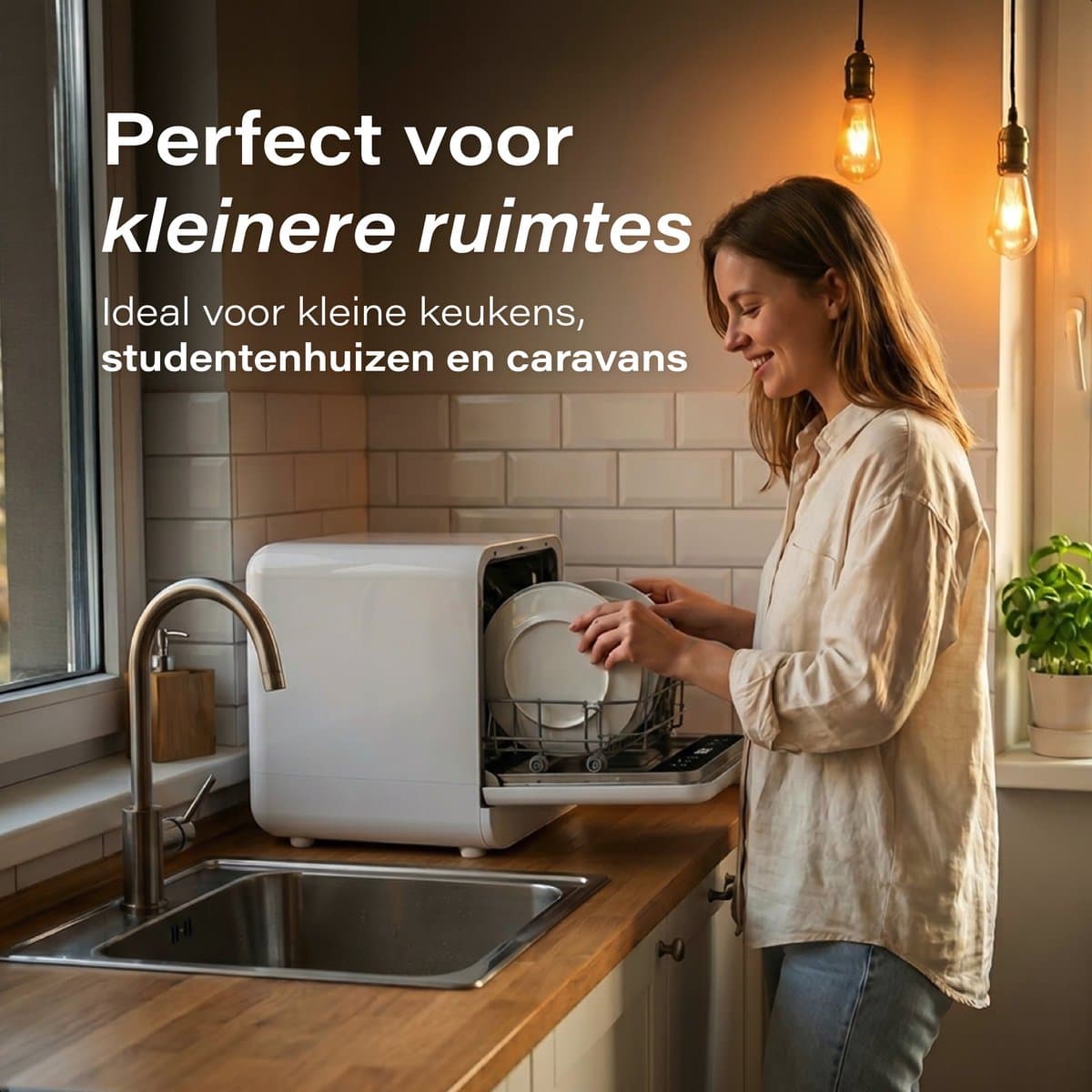 Skoov Mini Vaatwasser met waterreservoir - 3 couverts - 7 wasprogramma's - Kleine smalle vrijstaande afwasmachine - Camping - Wit thumbnail 7