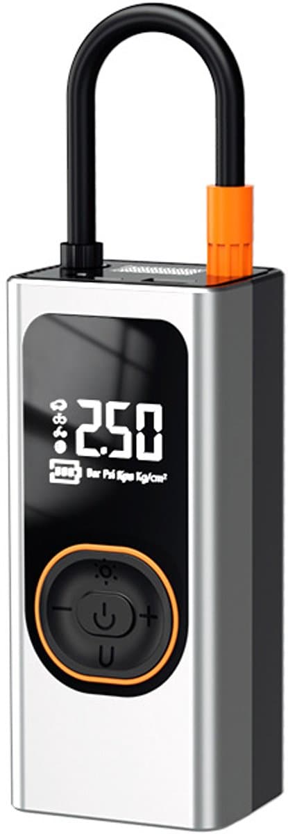 Pomp - Mini draagbaar- Elektrische Luchtpomp - Bandenspanningmeter met LCD en LED SOS - Voor Auto, Motor, Fiets en Ballen - USB Oplaadbaar - Zwart thumbnail 5