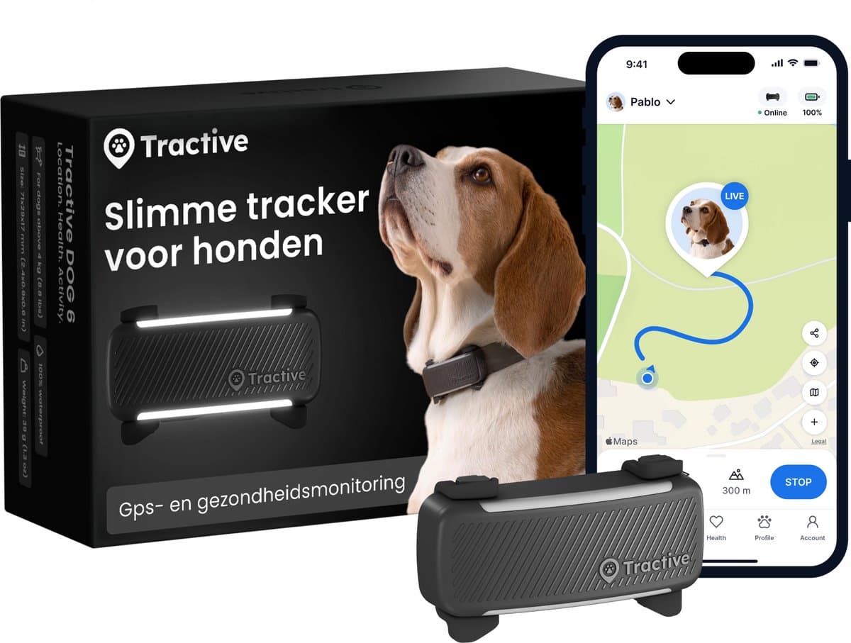 Tractive DOG 6 – Honden GPS met Gezondheid & Activity Functies - Past op meeste halsbanden – Zwart