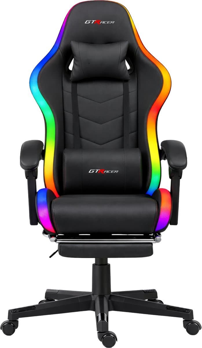 GTRacer RGB - Game Stoel - Met RGB Verlichting - Gaming Stoel - Ergonomische Bureaustoel - Gamestoel - Verstelbaar - Gaming Chair - Zwart thumbnail 2