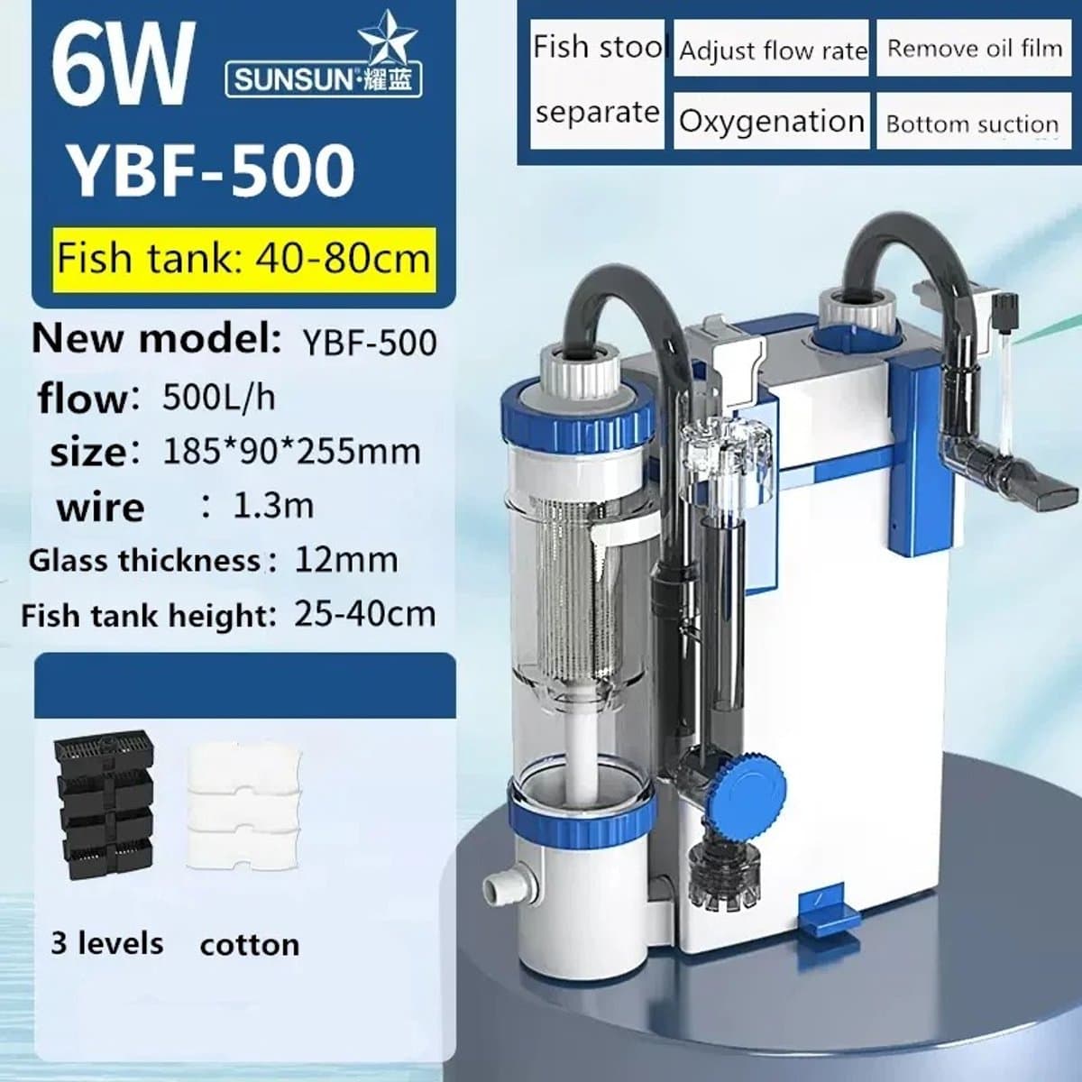 Solayne Pomp - Aquarium filter - Aquarium pomp - Aquarium luchtpomp - Waterzuiveringspomp - Wandmontage - 6W - 500 Liter thumbnail 6