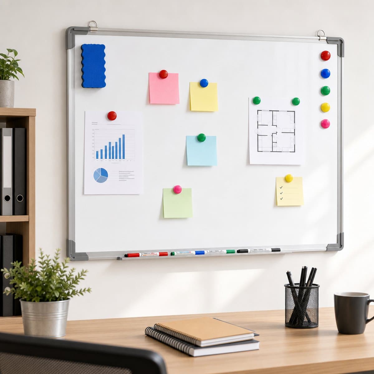 Magnetisch Whiteboard - 60x90 cm - Inclusief 4 Markers, 12 Magneten & Wissers - Kantoor & Home Office thumbnail 3