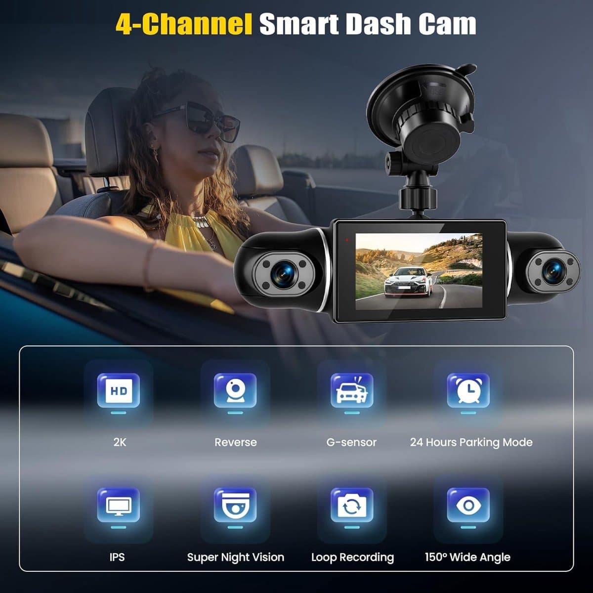 Thijox - 2K Dashcam Auto Achter 4 Kanalen 360 Graden met APP, Nachtzicht IR, Loopopname, G-Sensor, Parkeerhulp en 24-uurs Parkeermodus thumbnail 3