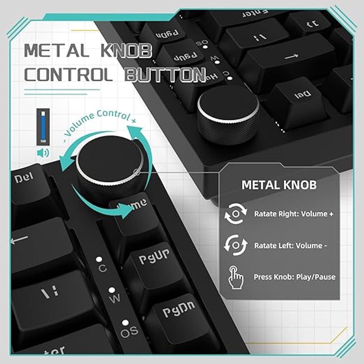 Mechanisch Toetsenbord met Knop, 75% ANSI-indeling, 81 Toetsen Gaming Toetsenbord, Hot-Swappable, Rode Schakelaars, Ice White Backlight, USB-C voor PC, Mac, PS5 en Xbox thumbnail 6