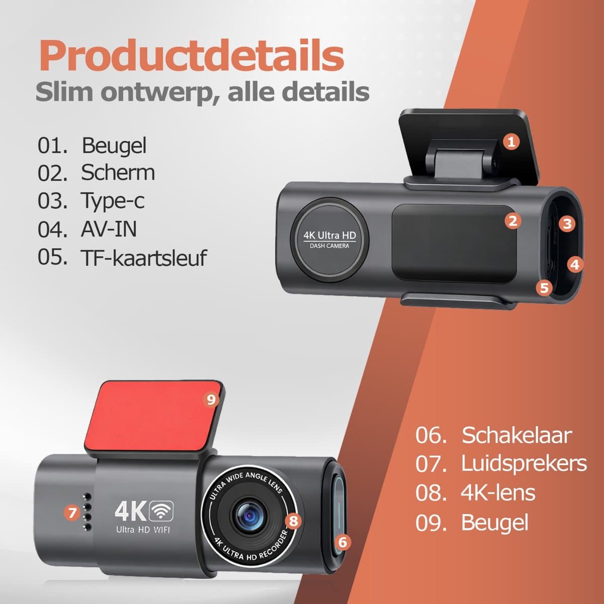 Neotex® Dashcam Auto 4K/1080P Dual Lens – Voor- en Achtercamera, Nachtzicht, G-Sensor, WiFi, Parkmodus thumbnail 2