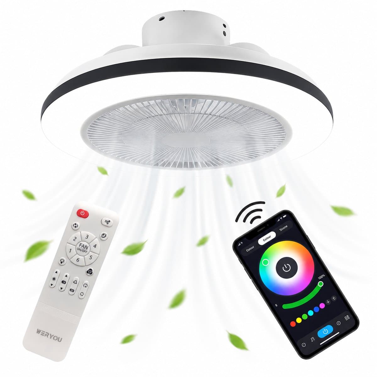 WERYOU® illuminAIR Plafondventilator - Plafonniere - Plafondventilator met Afstandsbediening - Plafondlamp - Plafond ventilator met Verlichting - Ventilator lamp - RGB Ledlamp