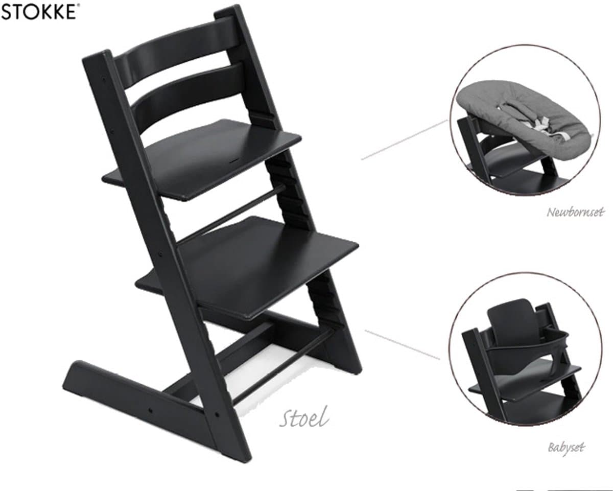 Stokke Tripp Trapp zwart met baby- en newbornset