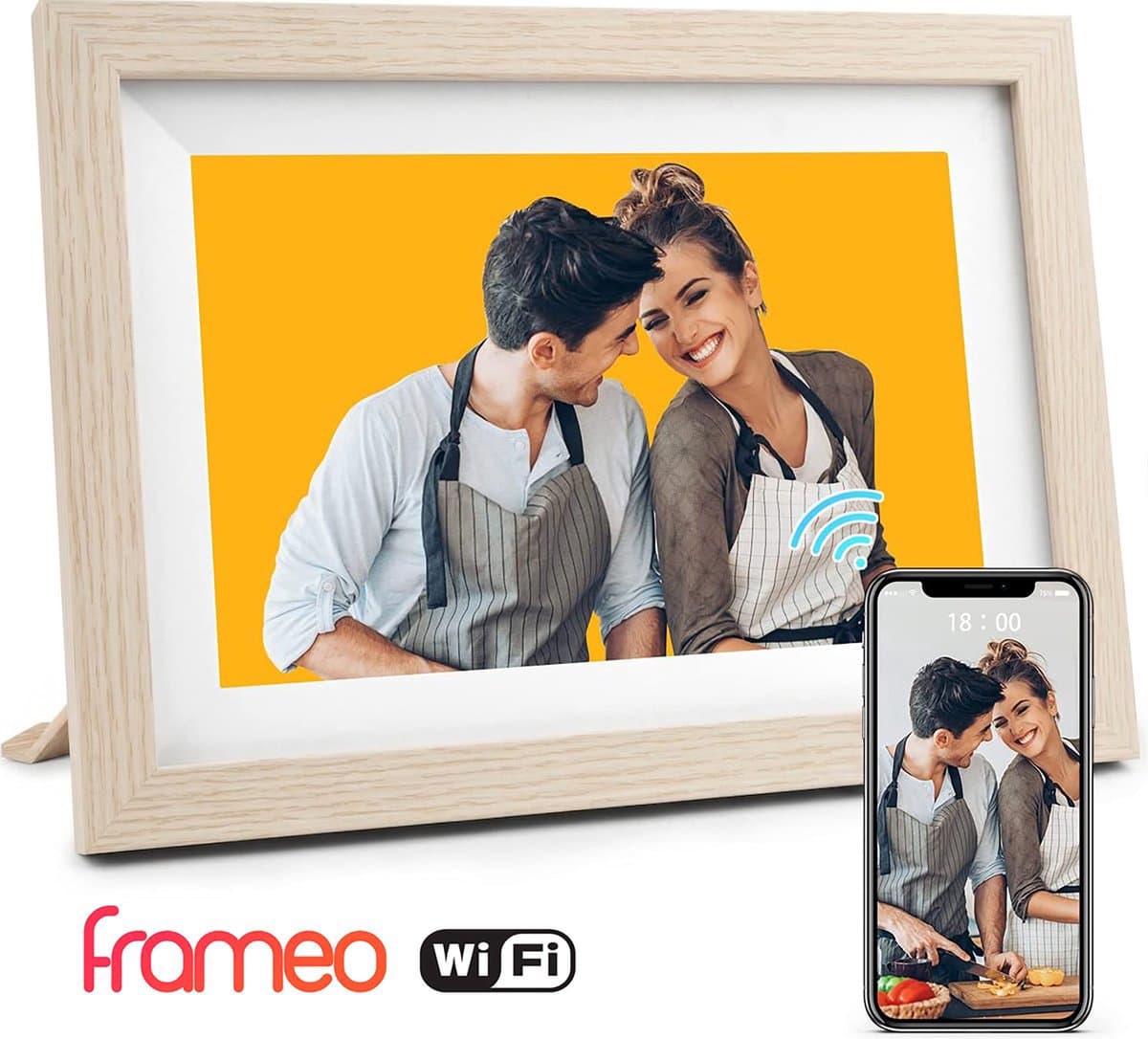 Pora&Co - Digitale fotolijst met WiFi en Frameo App – Fotokader - 10 inch – HD -IPS Display – Beige - Micro SD - Touchscreen