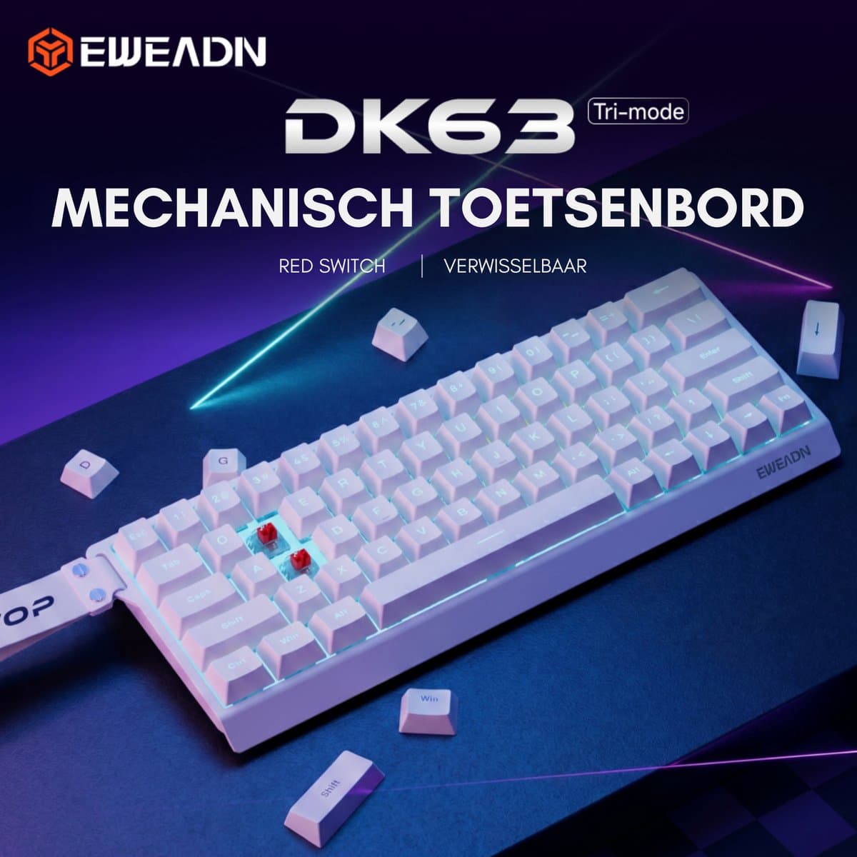 EWEADN DK63 60% Mechanisch - Rood, Draadloos, RGB thumbnail 4