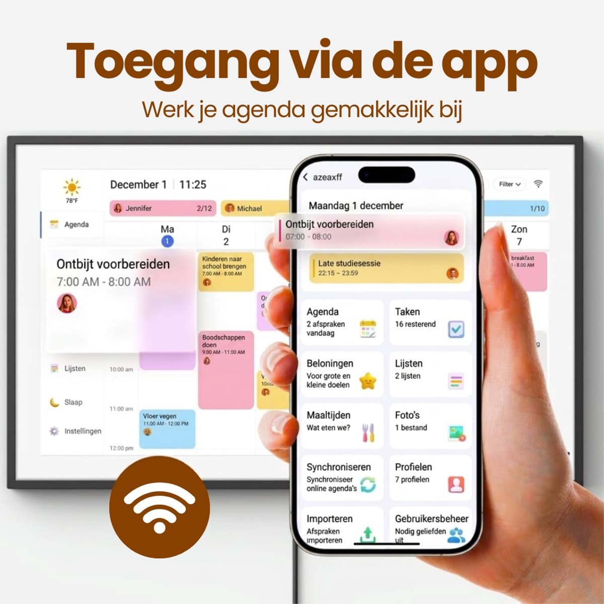 Digitale Kalender & Fotolijst met Touchscreen – 1080P Full HD – Zonder Abonnement – 10,1" inch – Gezinsplanner met Takenlijst & Maaltijdplanner – 32GB – Wand- en Bureaumontage thumbnail 8