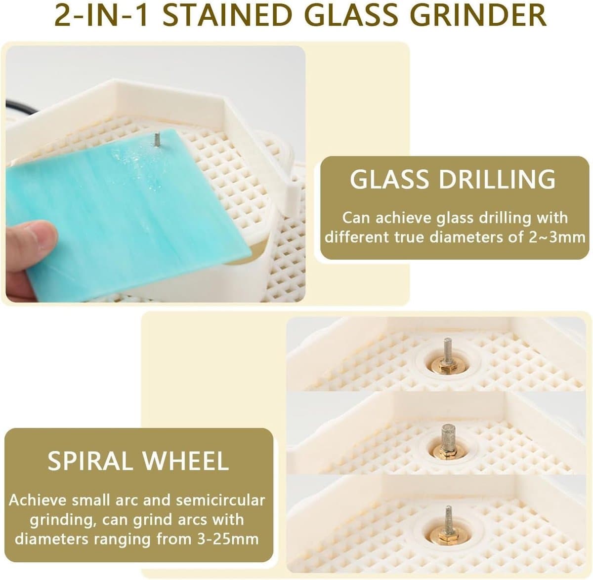 Glas-in-lood Slijpmachine - Mozaïek Slijper - Glas Bewerken - Dubbellaags Slijpplatform - 4000 RPM - Crèmewit thumbnail 7