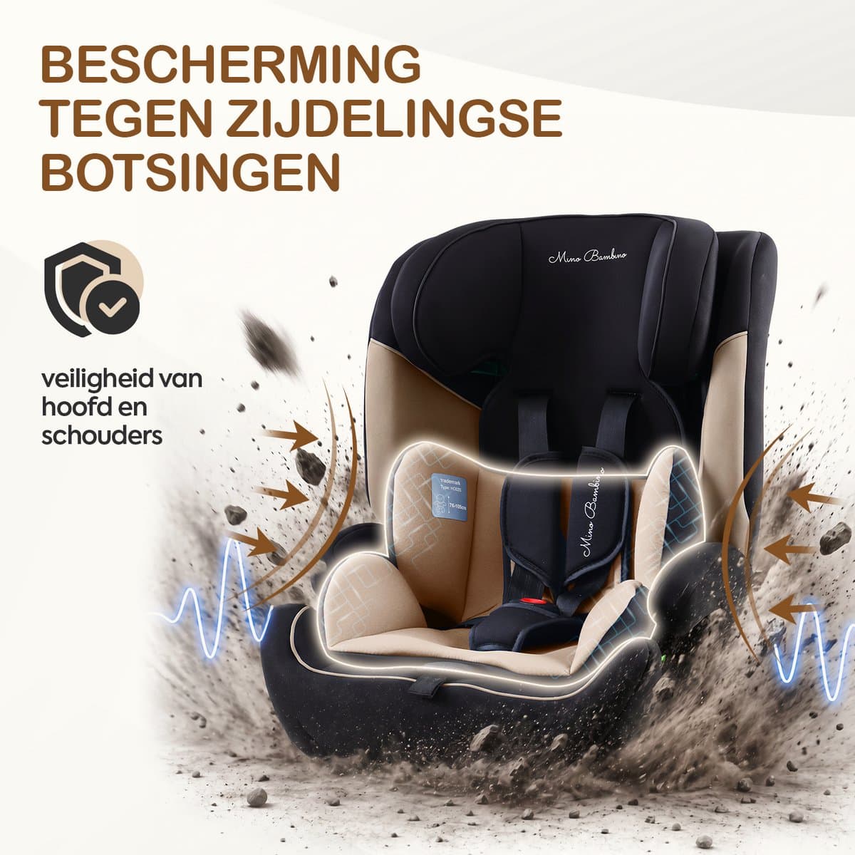 Mino Bambino i-Size Autostoel – Isofix - Groep 1/2/3 9-36 kg (76 tot 150 cm) - 15 maanden tot 12 jaar – Taupe thumbnail 4