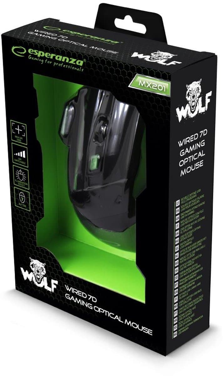 Esperanza Bedrade Optische Muis Voor Pc, Laptop En Gaming 7D Usb Wolf Zwart thumbnail 3
