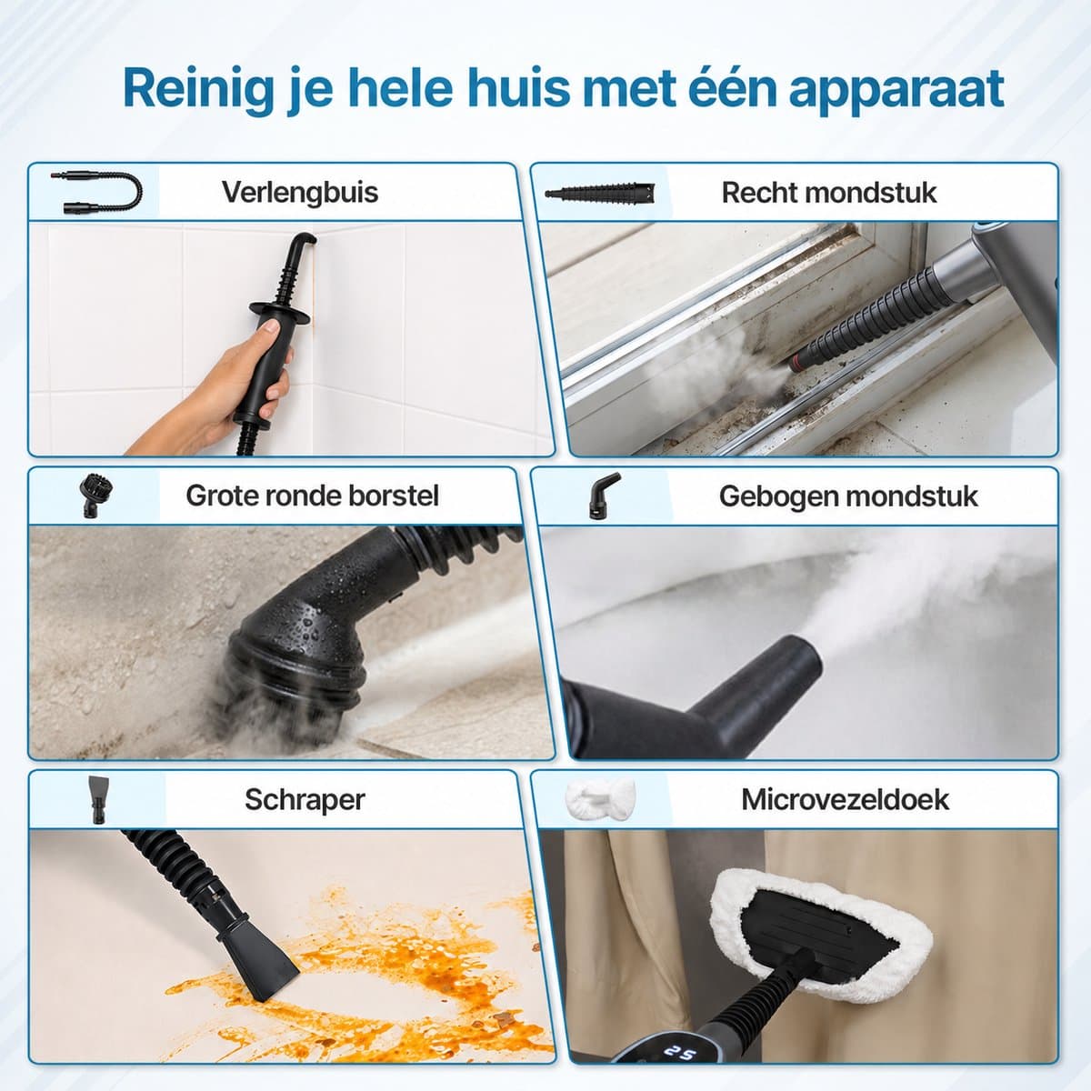 Olvy 14-in-1 Stoomreiniger - Dweilfunctie - Touchscreen - 125° Stoom – Mop - Tapijtreiniger – Vlekkenreiniger – Zetelreiniger - Handstoomreiniger – 5M Snoer thumbnail 7