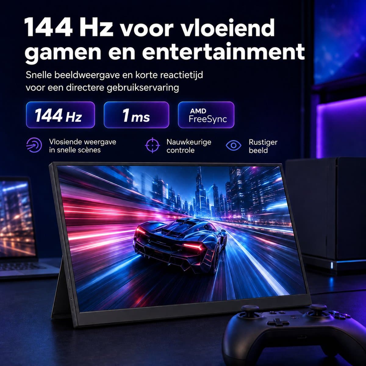 Gloovon® Portable Monitor 17.3 inch - 144Hz & 1ms IPS - Full HD 1080p met USB-C & HDMI Aansluiting - Ingebouwde Standaard thumbnail 8
