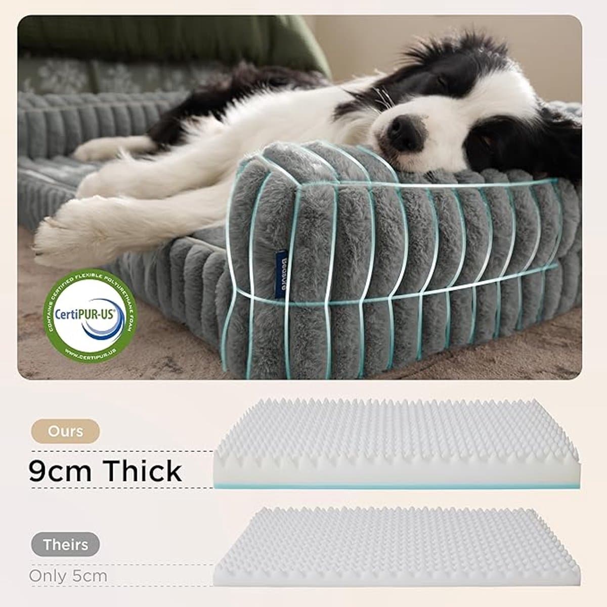 Orthopedische Hondenmand Groot - 89x64x18cm Hondenbank met Traagschuim en Opstaande Rand, Waterdicht, Antislip, Wasbare Afneembare Corduroy Hoes, Grijs thumbnail 3