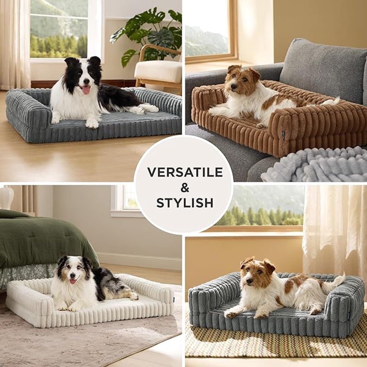 Orthopedische Hondenmand Groot - 89x64x18cm Hondenbank met Traagschuim en Opstaande Rand, Waterdicht, Antislip, Wasbare Afneembare Corduroy Hoes, Grijs thumbnail 5