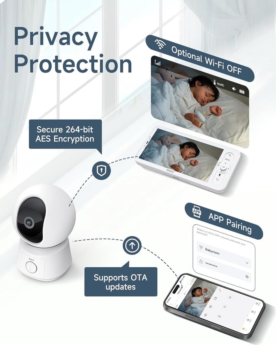 ARENTI Baby Monitor with 2 Camera and App with 5 Inch Screen, 1080P PTZ Video Baby Monitor with Camera, One-Touch Call, Temperature Sensor, Lullaby, Night Vision, 2-Way Audio, VoX Mode, Automatic thumbnail 4