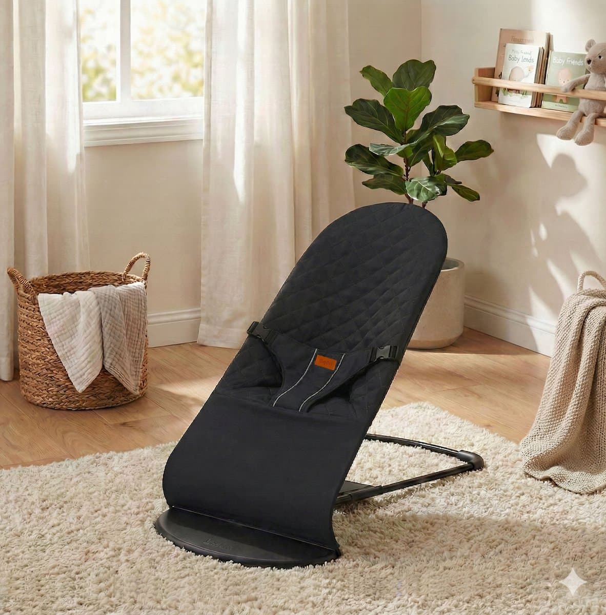 BayBoo Wipstoel Zwart - Baby Bouncer - Makkelijk Meenemen - Swing Stoel thumbnail 3