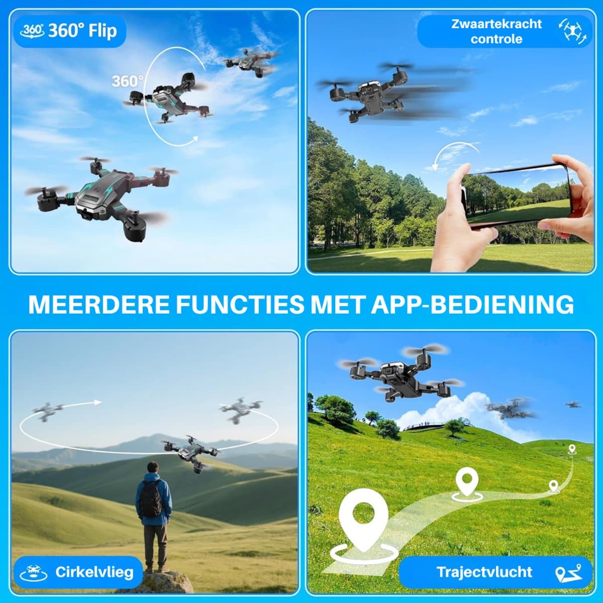 SNJY® Drone met Camera - Drone voor Volwassenen - Drones voor Kinderen - 4K Camera - 3D-Flips - Zwart/Blauw thumbnail 7