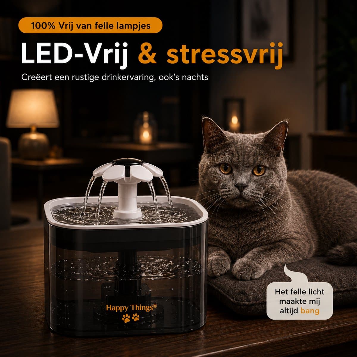 Happy Things - Drinkfontein Hond en Kat - Geruisloos - 2.5 L - Transparant Zwart met Goud - incl 4 Filters thumbnail 6