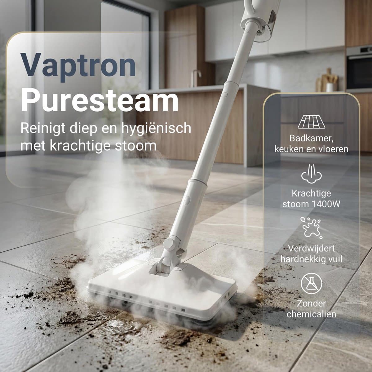 Vaptron Stoomreiniger - Vloerreiniger - Handstomer - Dweilsysteem - Stoomdweil - Vlekkenreiniger - Stoommop 1400W 15Sec opwarmtijd thumbnail 6
