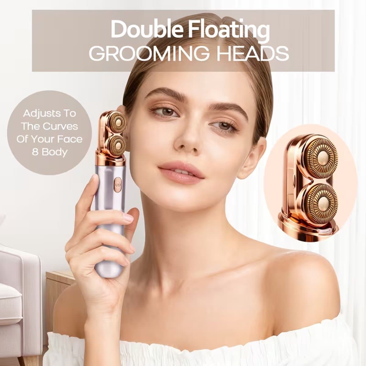 Shaver Oplaadbaar – Gezichtsepilator - Ladyshaves voor vrouwen - Ontharingsapparaat -Dubbele Scheerkop – Pijnloos & Glad Scheren – Compact Reisformaat – Draadloos – Voor Gezicht & Lichaam thumbnail 8