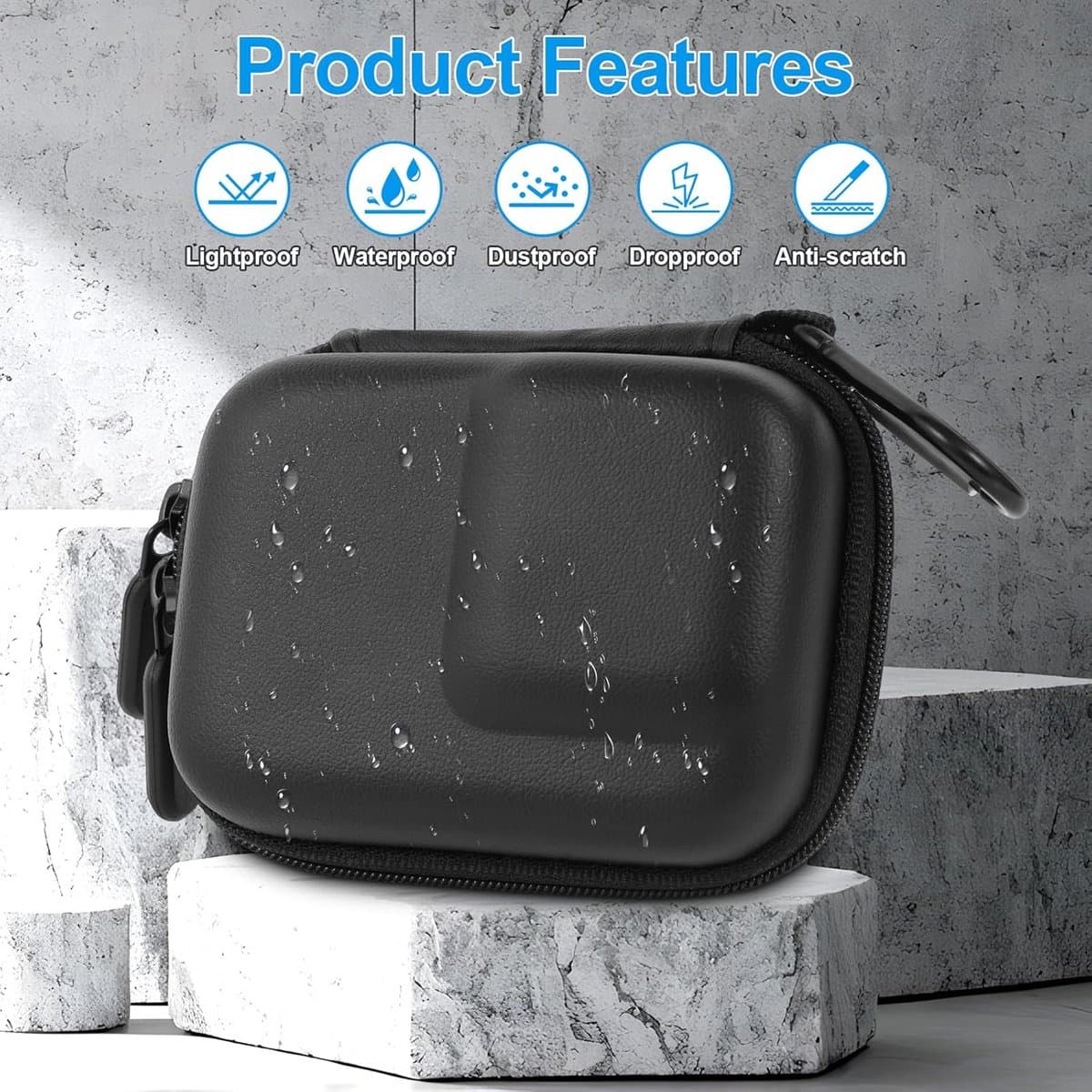 Dailygoods- Mini Tas Harde Schaal - Opbergtas voor DJI Osmo Action 5 Pro/4/3 - Lensdop - Reinigingsdoekje - Karabijnhaak - Silicone Materiaal thumbnail 4
