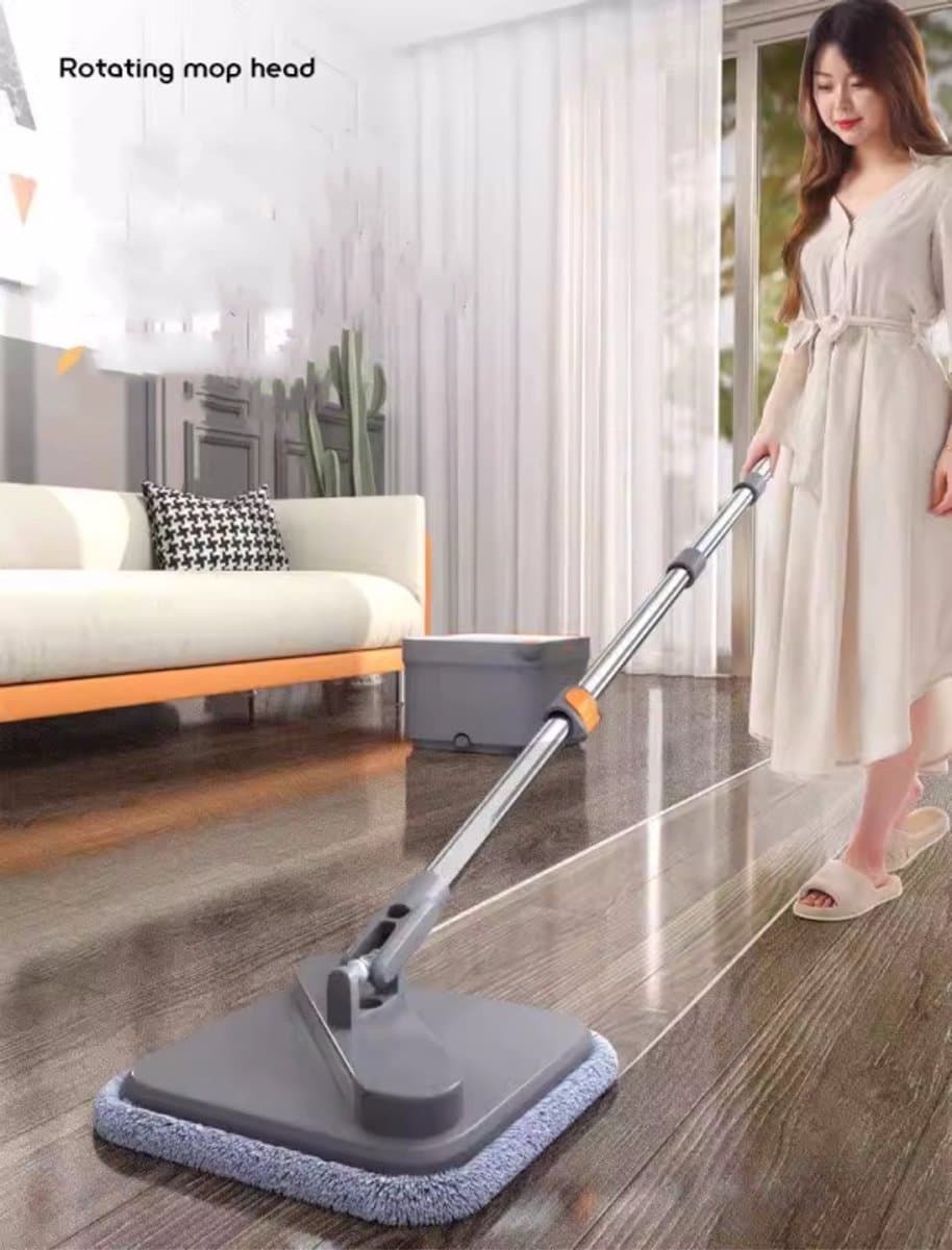 Brivon - Dweilset - Dweilsysteem met Emmer Schoon en Vuil Water Scheiding Spin Mop Verstelbare Steel Microvezel Mop thumbnail 3
