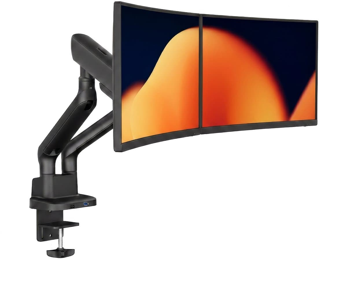 Alberenz® Dubbele Monitor Arm Zwart 2026 met USB-C & USB-A – Verstelbare Monitorbeugel met Gasveer – Tot 35" / 11 kg per Scherm – Ergonomisch & Ultrawide Geschikt – VESA 75x75 & 100x100