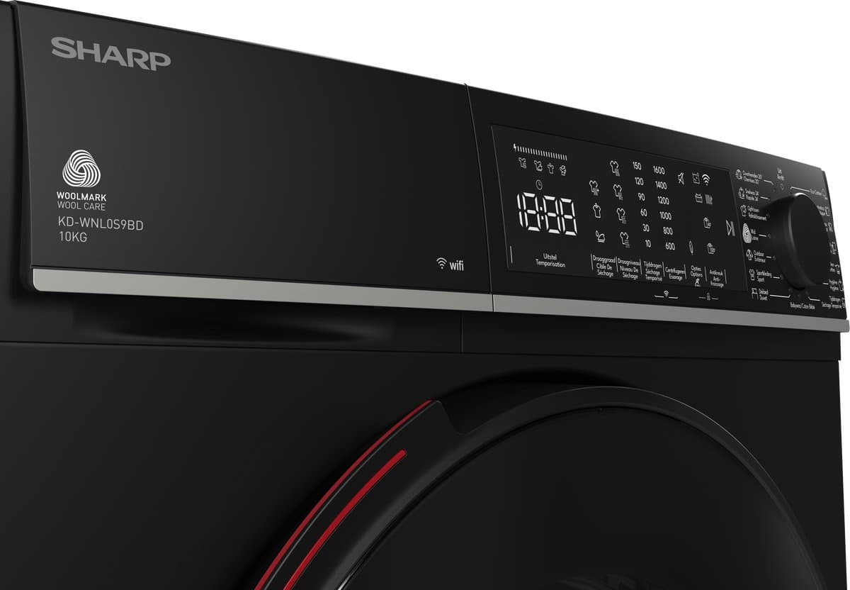 Sharp KDWNL0S9BDBE - warmtepomp droger - 10KG - energie label D - 15 programma's - WIFI - LED trommelverlichting - white LED display - mat zwart thumbnail 6