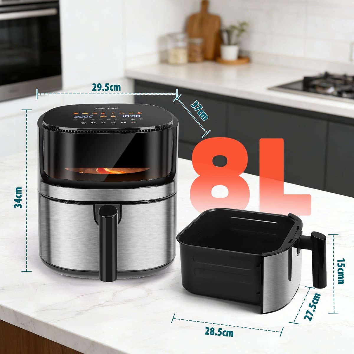 Taylor Swoden Airfryer XXL 8L met Kijkvenster – Heteluchtfriteuse Grote Capaciteit thumbnail 8