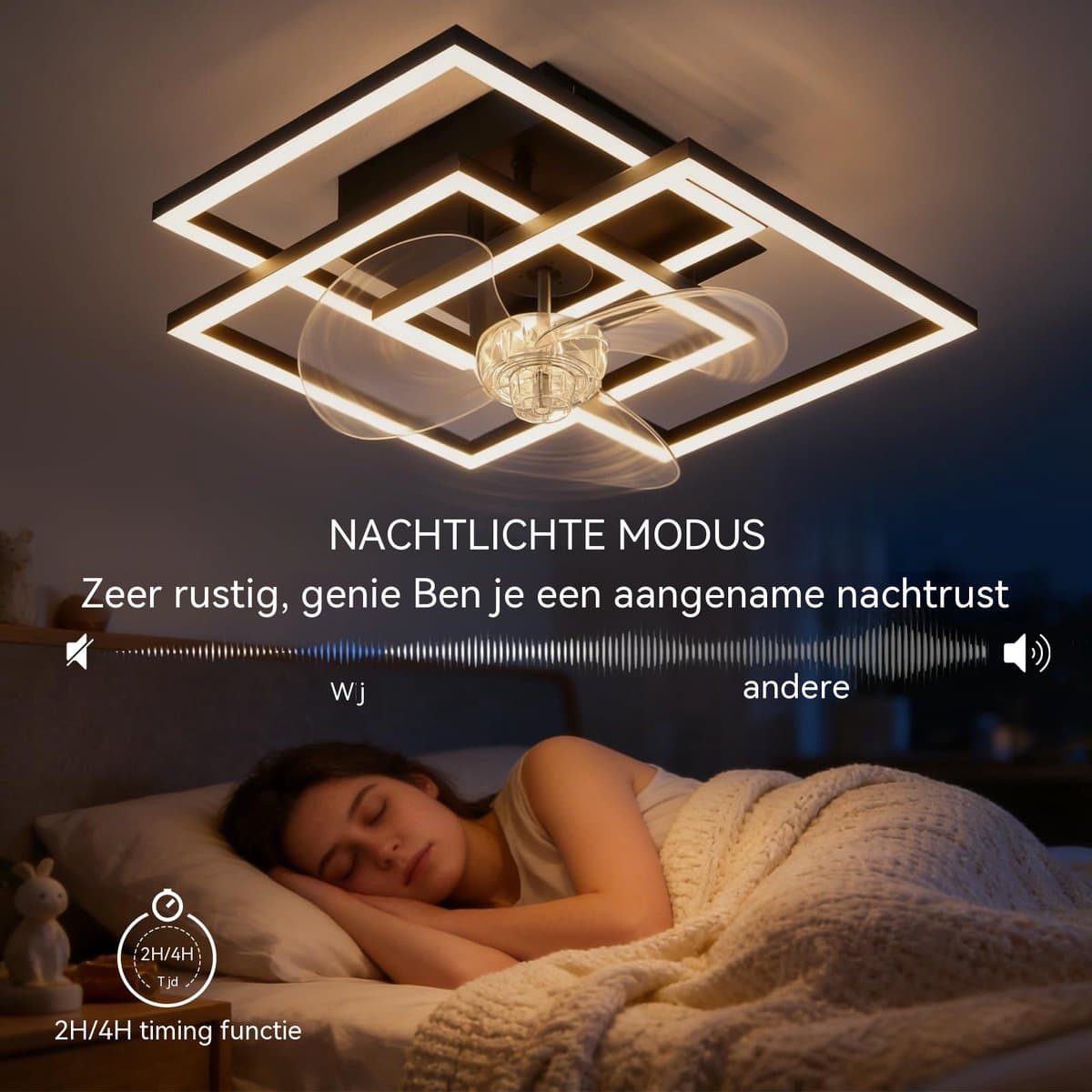 Glitzerlife - Plafond ventilator met verlichting - Modern Dimbaar Led Licht - Stille plafondventilator - 6 Snelheden Omkeerbaar - Nachtlicht Timer Geheugenfunctie - 37 Cm - Zwart thumbnail 7