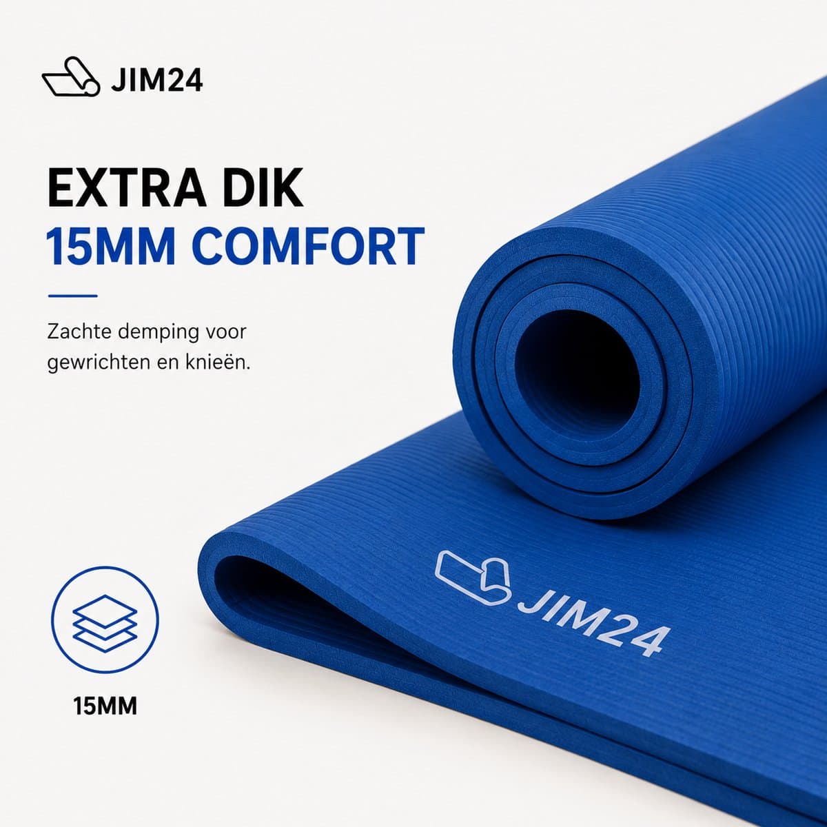 Jim24 Yogamat - Yoga Mat Extra Dik - 15 mm - Fitness Mat - Sport Mat - Antislip - Slijtvast - Incl. Draagtas - Blauw thumbnail 8