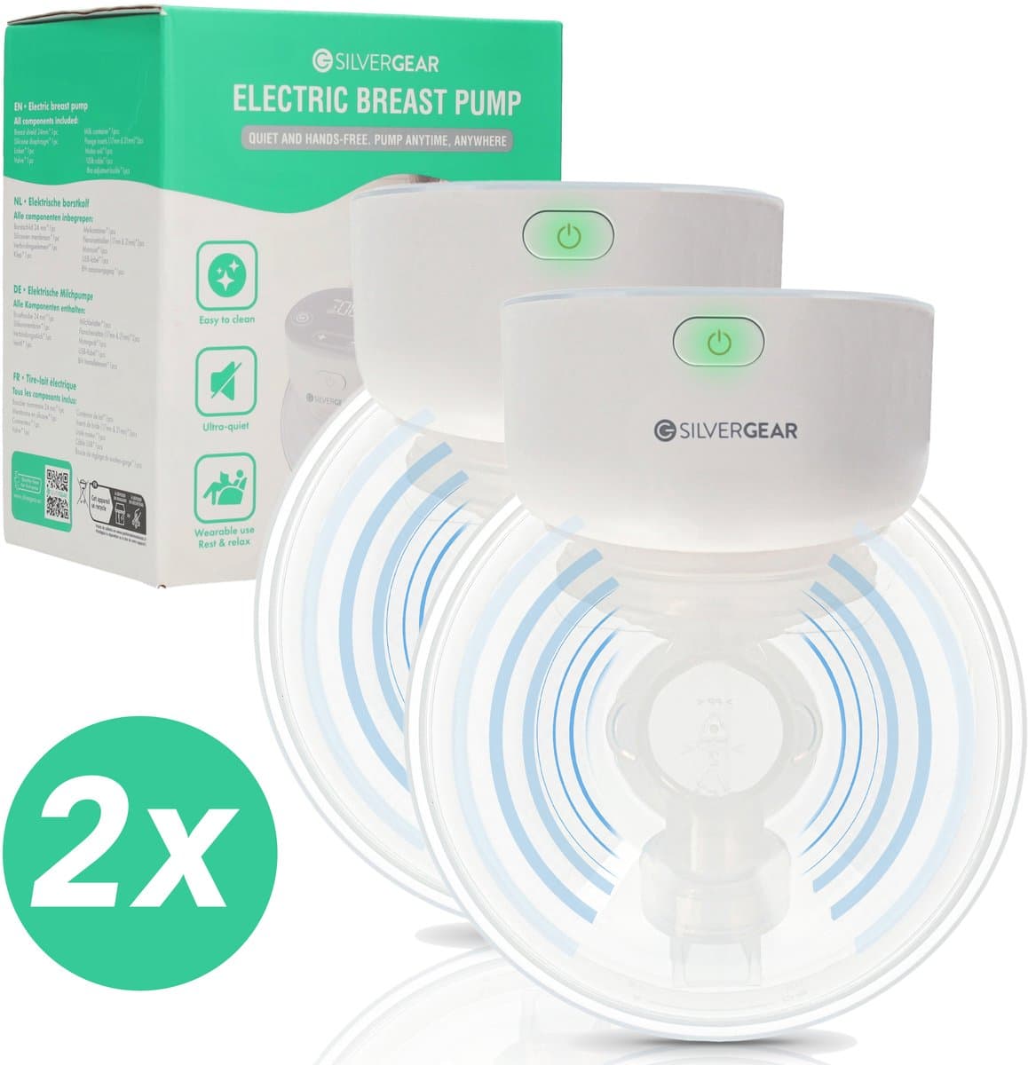 Handsfree Borstkolf 2x Combideal - Elektrisch - Draadloze - 9 Standen - 2 Modes - 3 Maten - Kolfapparaten - BPA-Vrij - Borstvoeding - Baby Spullen - Breast Pump Electric - Met Accessoires Opvangbeker 180ml, BH Gesp - Moedermelk - Wit - Silvergear