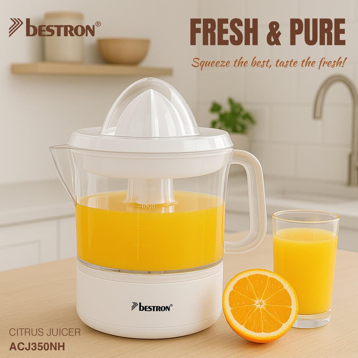 Bestron Citruspers Elektrisch - ACJ350NH - 40W - Incl. 2 perskegels, aromadeksel, sap reservoir - 0,7 Liter - Wit - 5 jaar garantie thumbnail 7