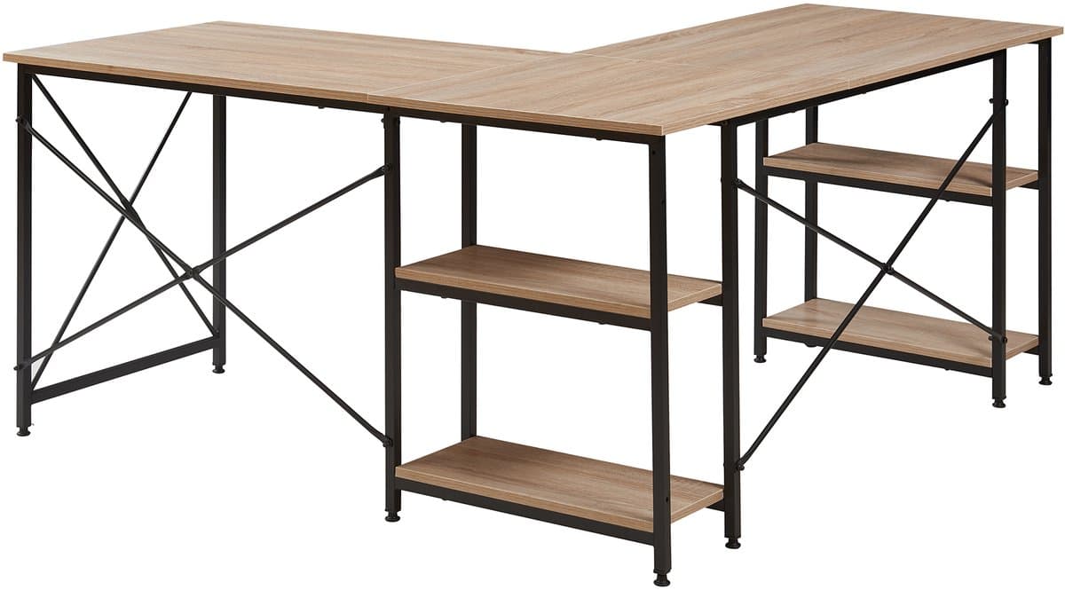 Bureau Klirurud L-vormig of recht bureau eikenkleurig en zwart [en.casa] thumbnail 2