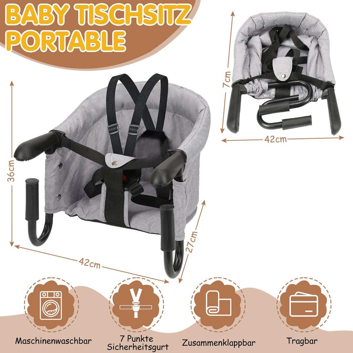 Tafelhangstoelen - Babystoel voor aan Tafel - Babystoel Tafel - Babystoel - Baby Eetstoel - Opvouwbaar/ Inklapbaar - Baby Stoeltje Zitten voor Thuis - Baby Stoel voor Thuis - Kinderstoel - Kinderzetel thumbnail 2