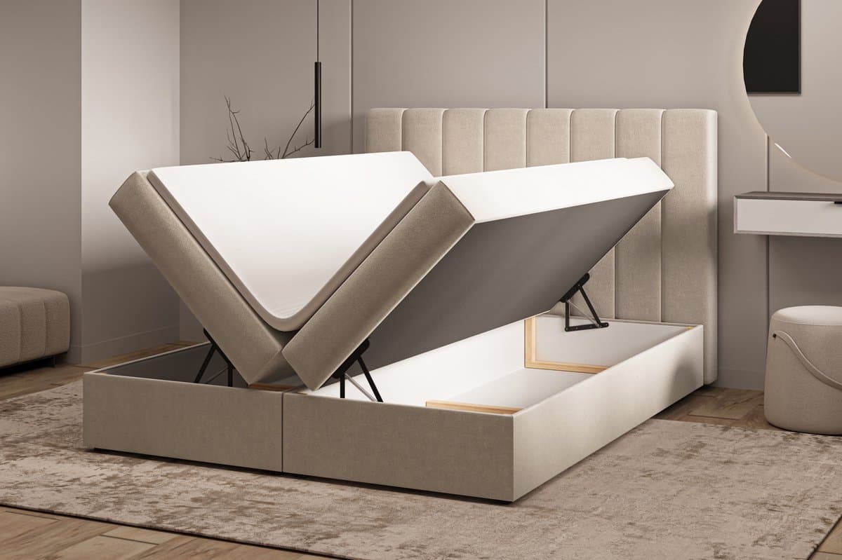 InspireME Boxspring Bed 01 - Bed - Comfortabel topmatras - Met hoofdeindeTot 300KG - Opbergruimte - 180x200 - Trinity 2 - Beige thumbnail 5