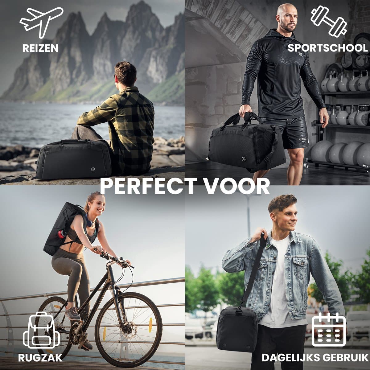 bemaxx Sporttas Gymbag Reistas 40L / 60L | Trainingstas met Rugzak-Functie Schoenencompartiment Vak voor natte Kleding | Sportrugzak Fitness Tas Weekender Zwemtas Duffelbag Sportzak Fitnesszak Sportbag Heren - 60L, Zwart thumbnail 5
