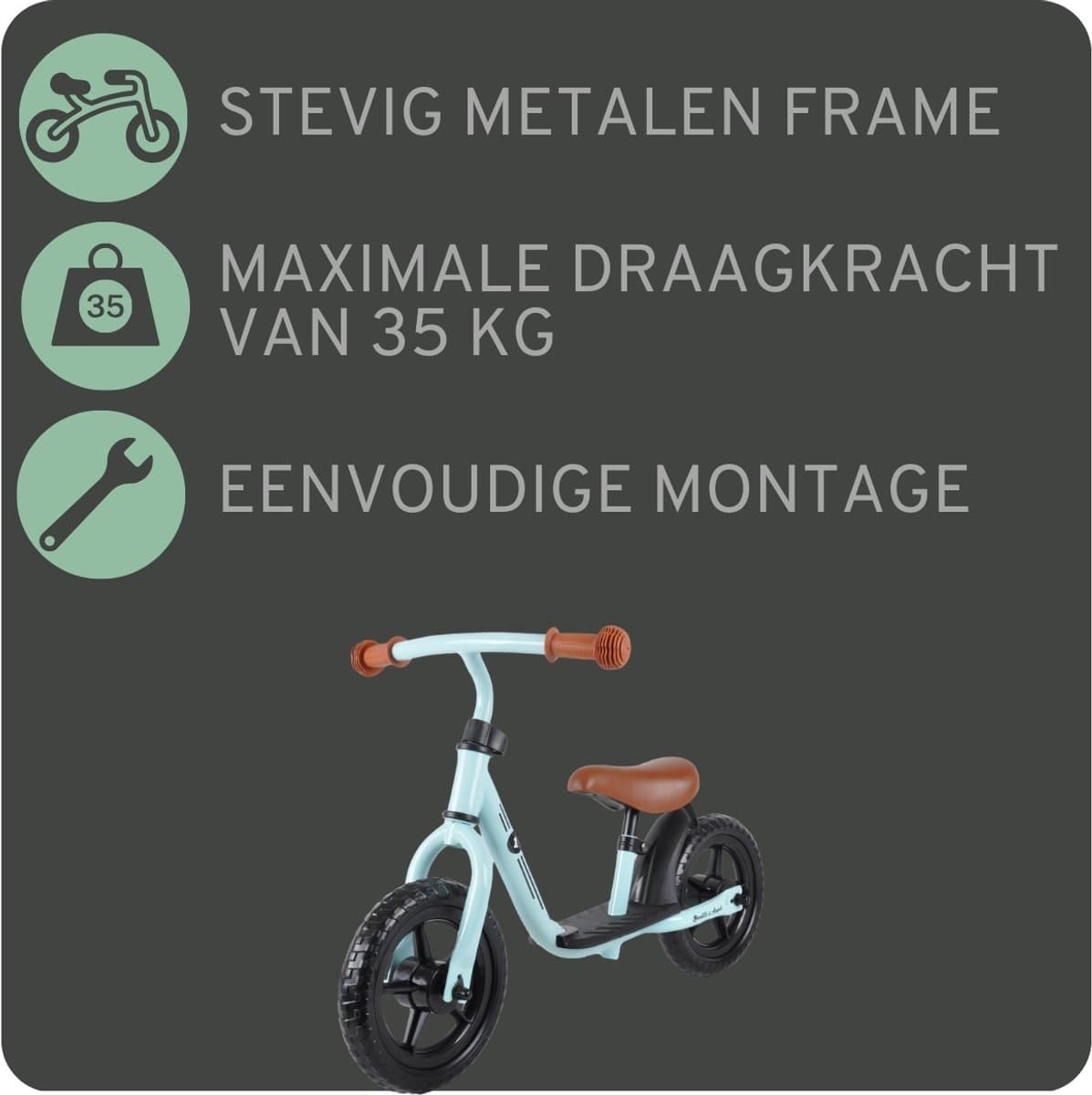Bandits & Angels Metalen Loopfiets Starter Mintgroen met Voetenplank vanaf 2 Jaar - Limited Edition - Mintgroene Loop Fiets - Verstelbaar Zadel 29 tot 39 cm - Voor Jongens en Meisjes - Compact en Veilig - Lage Instap met Voetenplank thumbnail 2